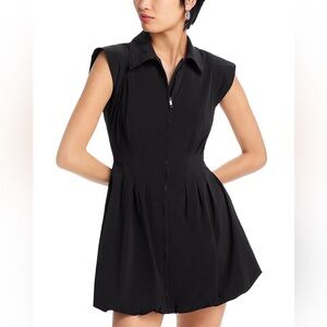 Poplin Pleated Zip Up Mini Dress